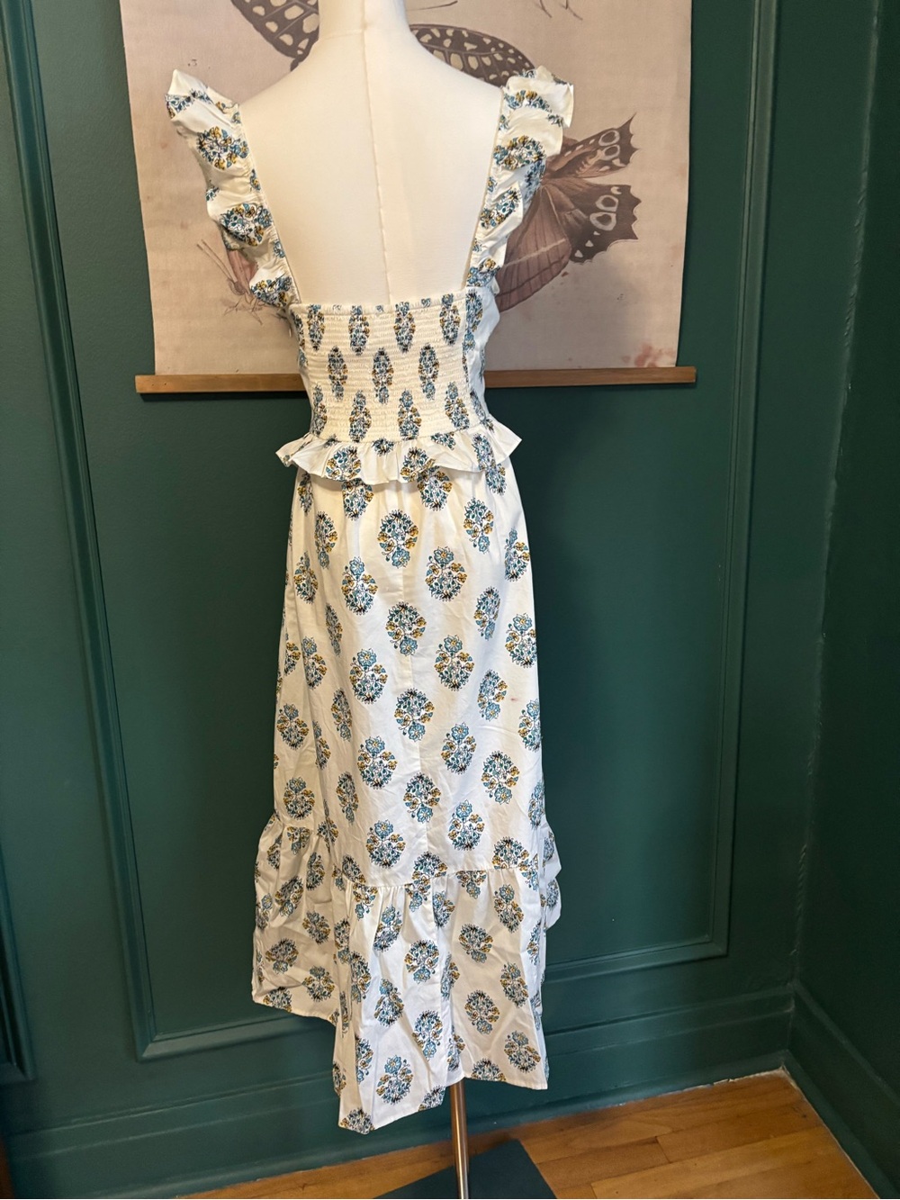 J. Crew block print  White  Ruffle Maxi Dress size 10 - Picture 4 of 6
